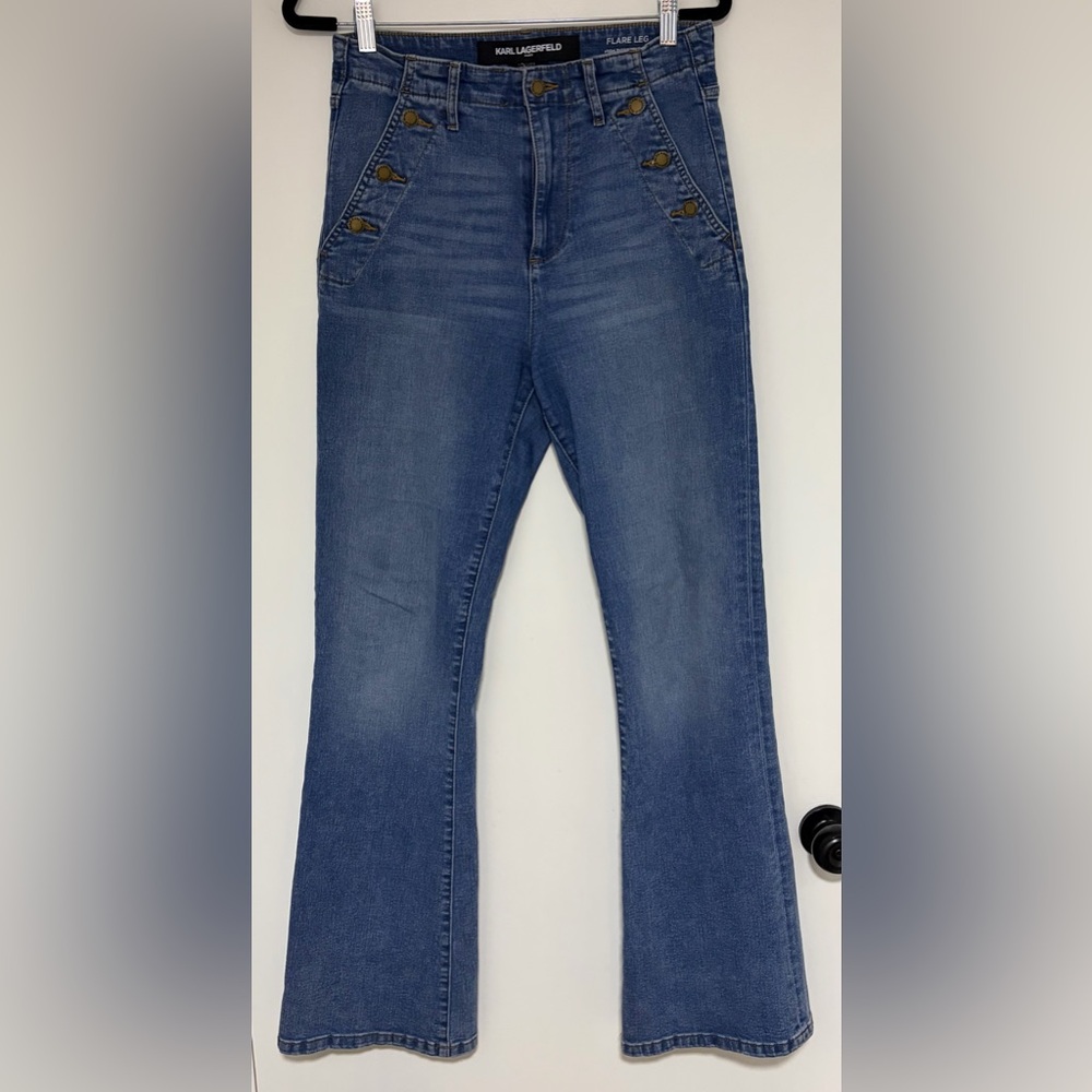 Karl Lagerfield High Rise Flare Leg Women’s Blue Denim Jeans Size 10